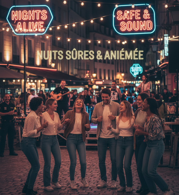 Firefly_Gemini Flash_une photo qui représente Vie nocturne safe & vivante des jeunes en format 840x1080 419454 (1)